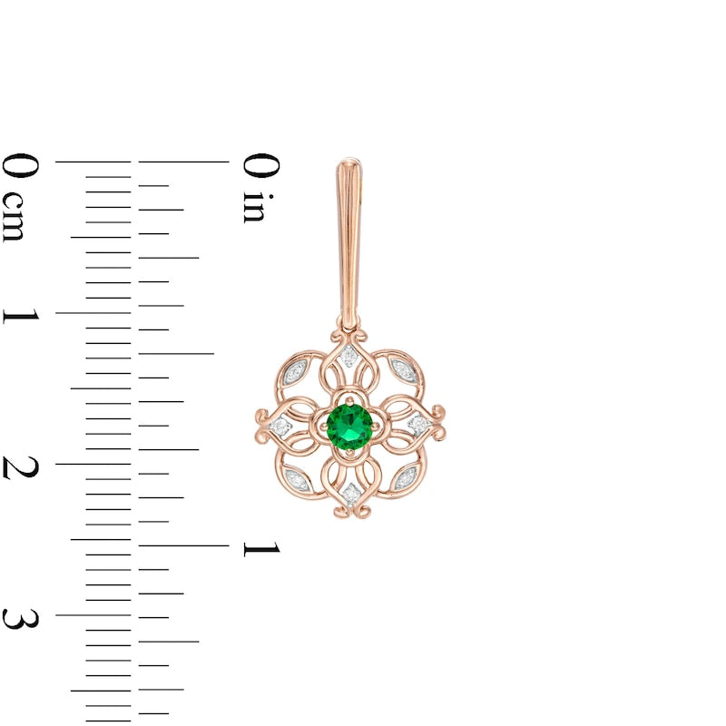 3.0mm Lab-Created Emerald and 0.05 CT. T.W. Diamond Filigree Clover Drop Earrings in 10K Rose Gold