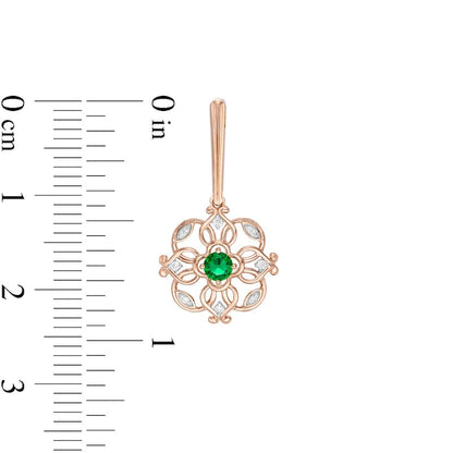 3.0mm Lab-Created Emerald and 0.05 CT. T.W. Diamond Filigree Clover Drop Earrings in 10K Rose Gold