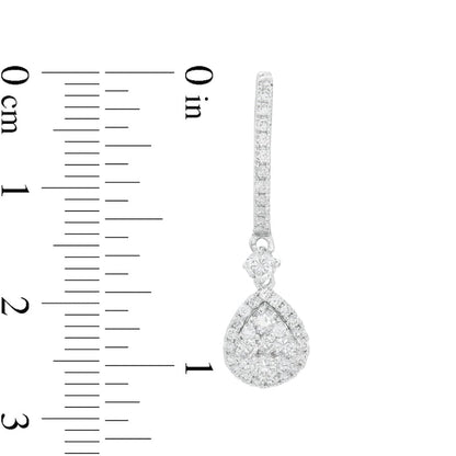 1 CT. T.W. Composite Diamond Teardrop Drop Hoop Earrings in 14K White Gold