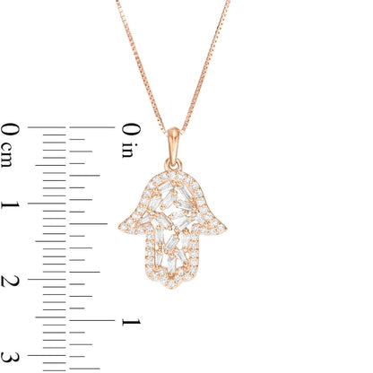 0.33 CT. T.W. Baguette and Round Natural Diamond Hamsa Pendant in 10K Rose Gold