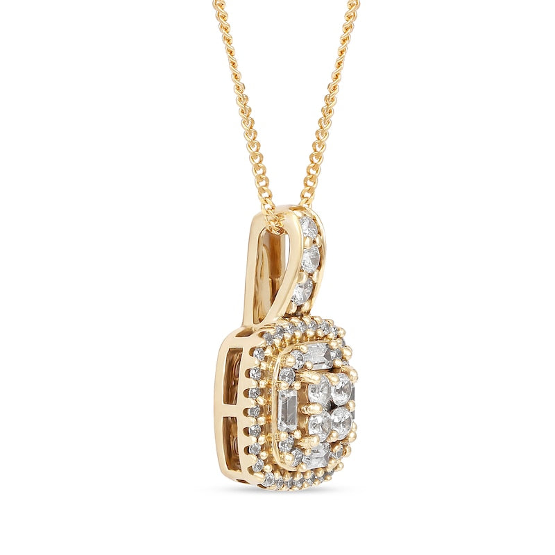 0.5 CT. T.W. Composite Cushion Natural Diamond Frame Pendant in 10K Yellow Gold