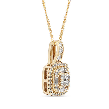 0.5 CT. T.W. Composite Cushion Natural Diamond Frame Pendant in 10K Yellow Gold
