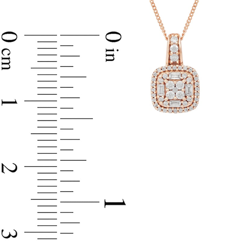 0.5 CT. T.W. Composite Cushion Natural Diamond Frame Pendant in 10K Rose Gold