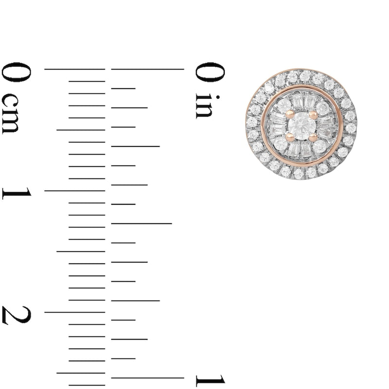 0.5 CT. T.W. Baguette and Round Composite Diamond Stud Earrings in 10K Rose Gold
