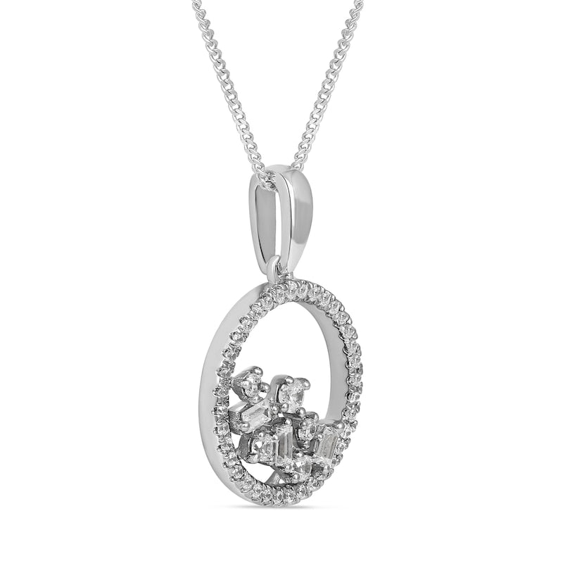 0.33 CT. T.W. Baguette and Round Natural Diamond Scatter Circle Pendant in 10K White Gold