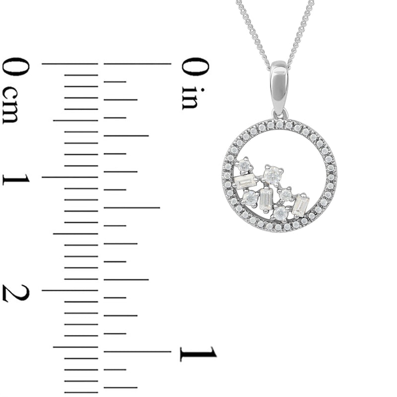0.33 CT. T.W. Baguette and Round Natural Diamond Scatter Circle Pendant in 10K White Gold