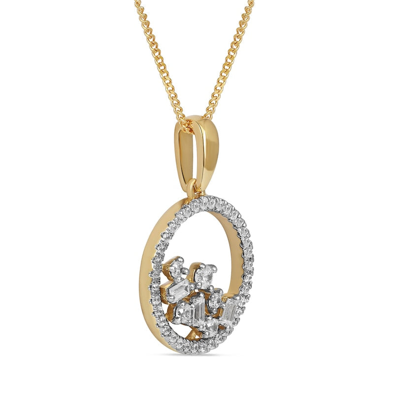 0.33 CT. T.W. Baguette and Round Natural Diamond Scatter Circle Pendant in 10K Yellow Gold