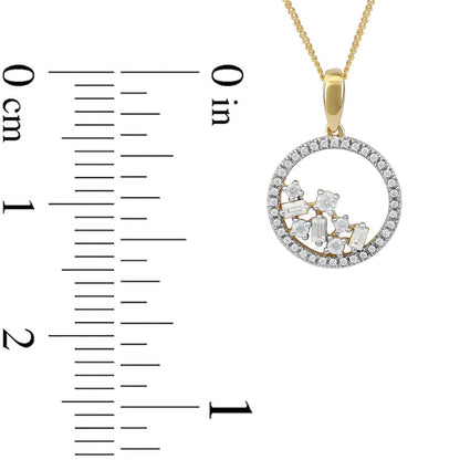 0.33 CT. T.W. Baguette and Round Natural Diamond Scatter Circle Pendant in 10K Yellow Gold