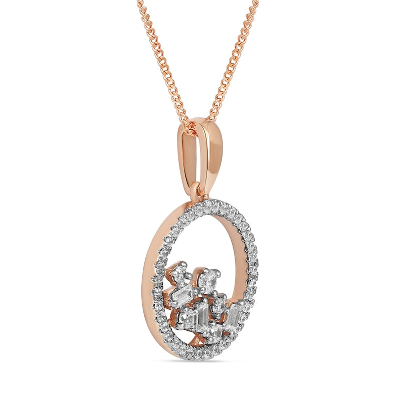 0.33 CT. T.W. Baguette and Round Natural Diamond Scatter Circle Pendant in 10K Rose Gold