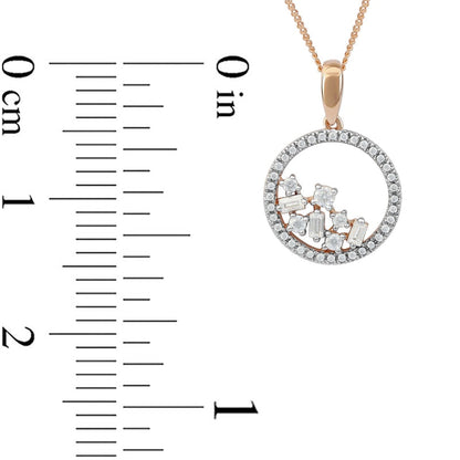 0.33 CT. T.W. Baguette and Round Natural Diamond Scatter Circle Pendant in 10K Rose Gold