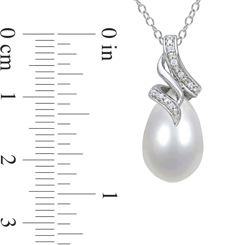 9.0-9.5mm Baroque Cultured Freshwater Pearl and 0.05 CT. T.W. Natural Diamond Flame Pendant in Sterling Silver