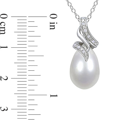 9.0-9.5mm Baroque Cultured Freshwater Pearl and 0.05 CT. T.W. Natural Diamond Flame Pendant in Sterling Silver