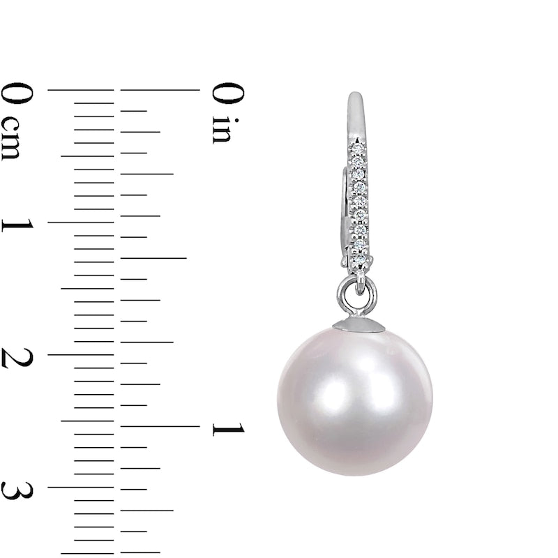 11.0-12.0mm Cultured Freshwater Pearl and 0.05 CT. T.W. Diamond Drop Earrings in Sterling Silver