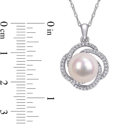 10.0-10.5mm Cultured Freshwater Pearl and 0.25 CT. T.W. Natural Diamond Love Knot Pendant in 14K White Gold - 17
