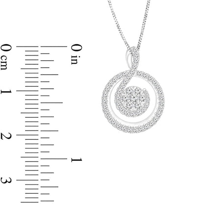 0.5 CT. T.W. Composite Natural Diamond Curl in Circle Pendant in 10K White Gold