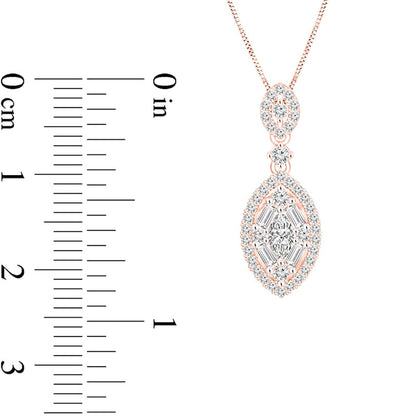 0.5 CT. T.W. Marquise Natural Diamond Double Frame Pendant in 10K Rose Gold