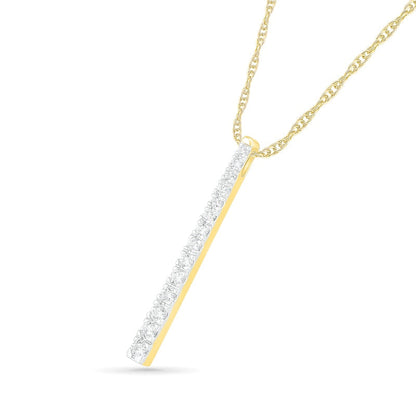 1 CT. T.W. Natural Diamond Linear Bar Pendant in 10K Yellow Gold