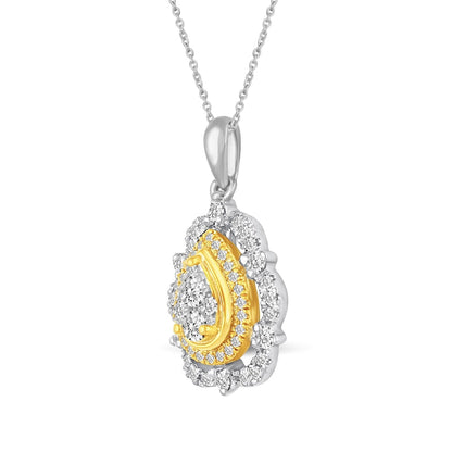 0.5 CT. T.W. Composite Pear Natural Diamond Ornate Frame Pendant in 14K Two-Tone Gold