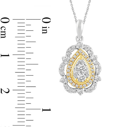 0.5 CT. T.W. Composite Pear Natural Diamond Ornate Frame Pendant in 14K Two-Tone Gold