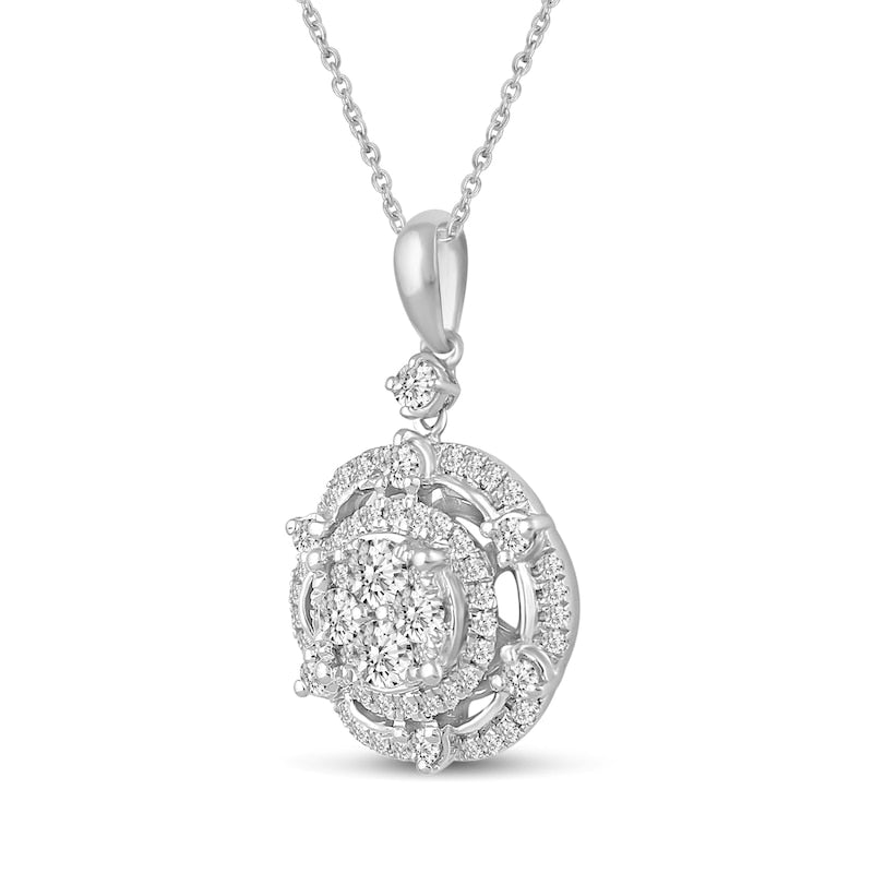 0.5 CT. T.W. Composite Natural Diamond Scallop Frame Pendant in 14K White Gold