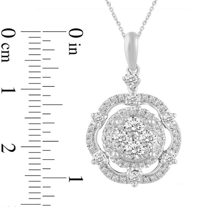 0.5 CT. T.W. Composite Natural Diamond Scallop Frame Pendant in 14K White Gold