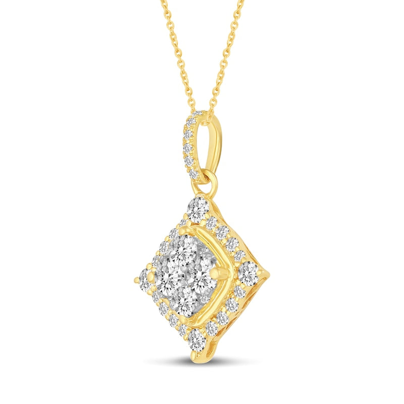 0.75 CT. T.W. Composite Natural Diamond Tilted Square Frame Pendant in 14K Gold