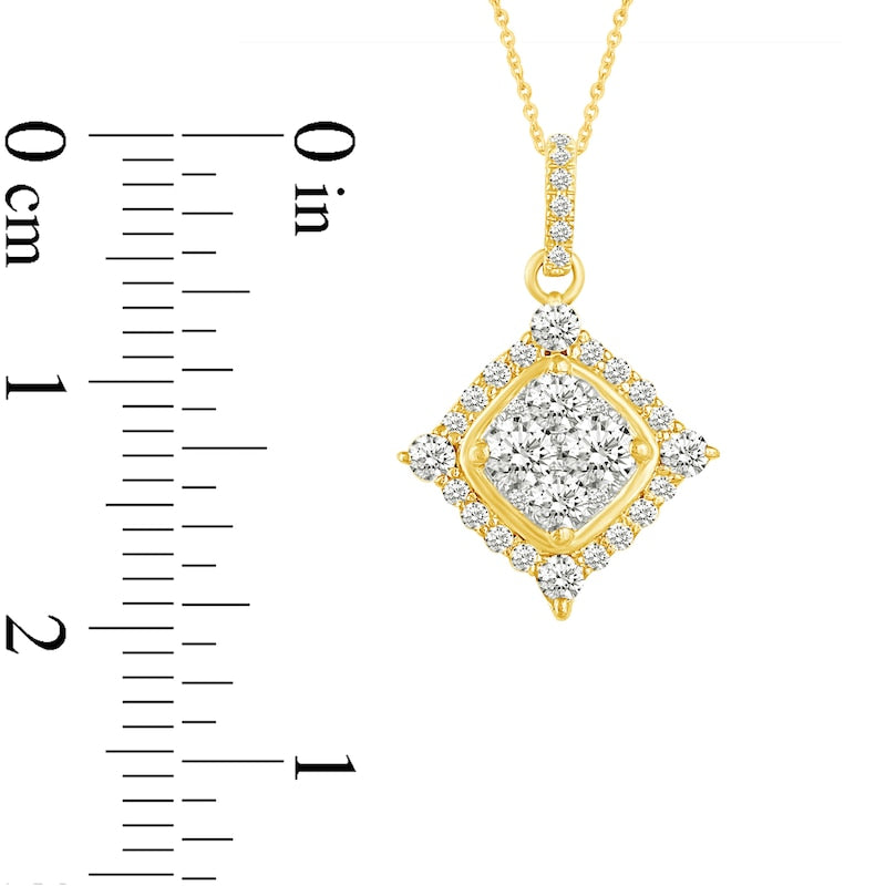 0.75 CT. T.W. Composite Natural Diamond Tilted Square Frame Pendant in 14K Gold