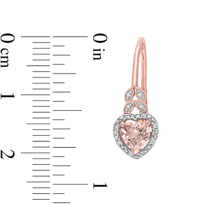 5.0mm Heart-Shaped Morganite and 0.05 CT. T.W. Diamond Bead Frame Leaf Drop Earrings in 10K Rose Gold