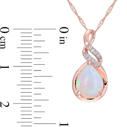Pear-Shaped Opal and 0.05 CT. T.W. Natural Diamond Cascading Teardrop Pendant in 10K Rose Gold - 17