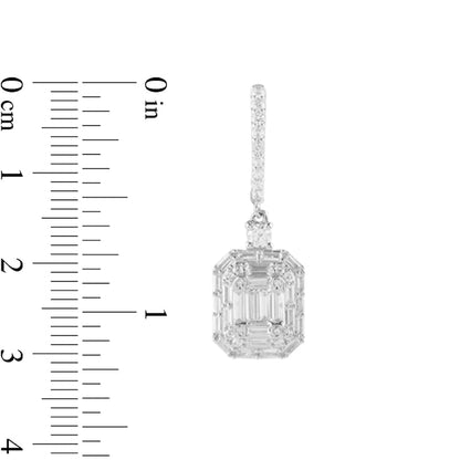 2 CT. T.W. Baguette Composite Diamond Octagonal Frame Drop Earrings in 10K White Gold
