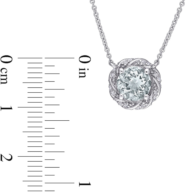 7.0mm Aquamarine and 0.13 CT. T.W. Natural Diamond Swirl Frame Necklace in 10K White Gold - 17