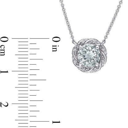7.0mm Aquamarine and 0.13 CT. T.W. Natural Diamond Swirl Frame Necklace in 10K White Gold - 17