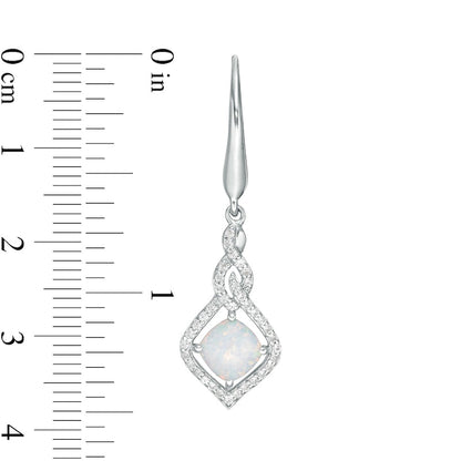 6.0mm Cushion-Cut Lab-Created Opal and White Sapphire Cascading Open Flame Drop Earrings in Sterling Silver