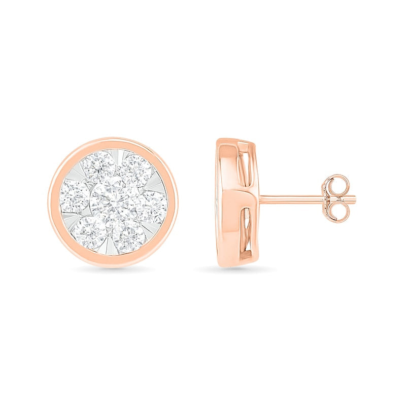 1 CT. T.W. Composite Diamond Circle Stud Earrings in 10K Rose Gold