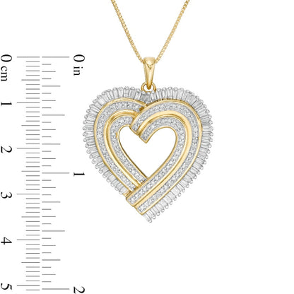 1.25 CT. T.W. Natural Diamond Layered Ribbon Heart Pendant in Sterling Silver with 14K Gold Plate