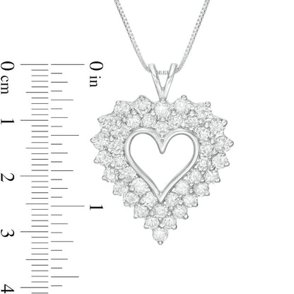 4 CT. T.W. Natural Diamond Shadow Frame Heart Pendant in Sterling Silver