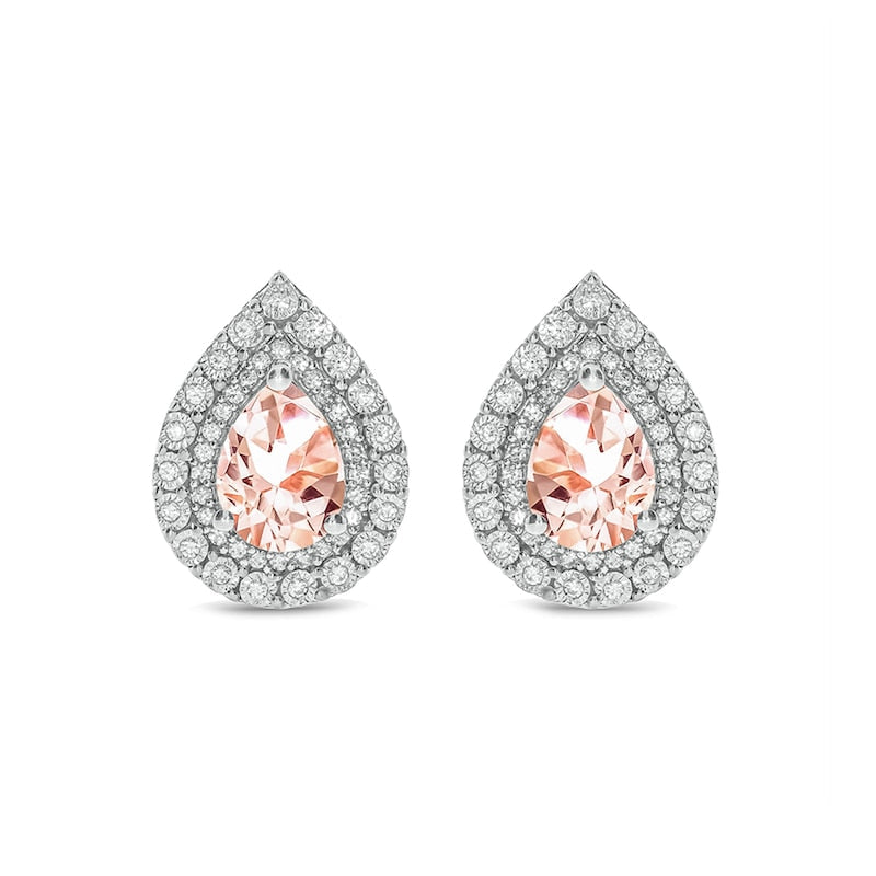Pear-Shaped Morganite and 0.25 CT. T.W. Diamond Double Frame Stud Earrings in 10K White Gold