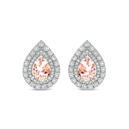 Pear-Shaped Morganite and 0.25 CT. T.W. Diamond Double Frame Stud Earrings in 10K White Gold
