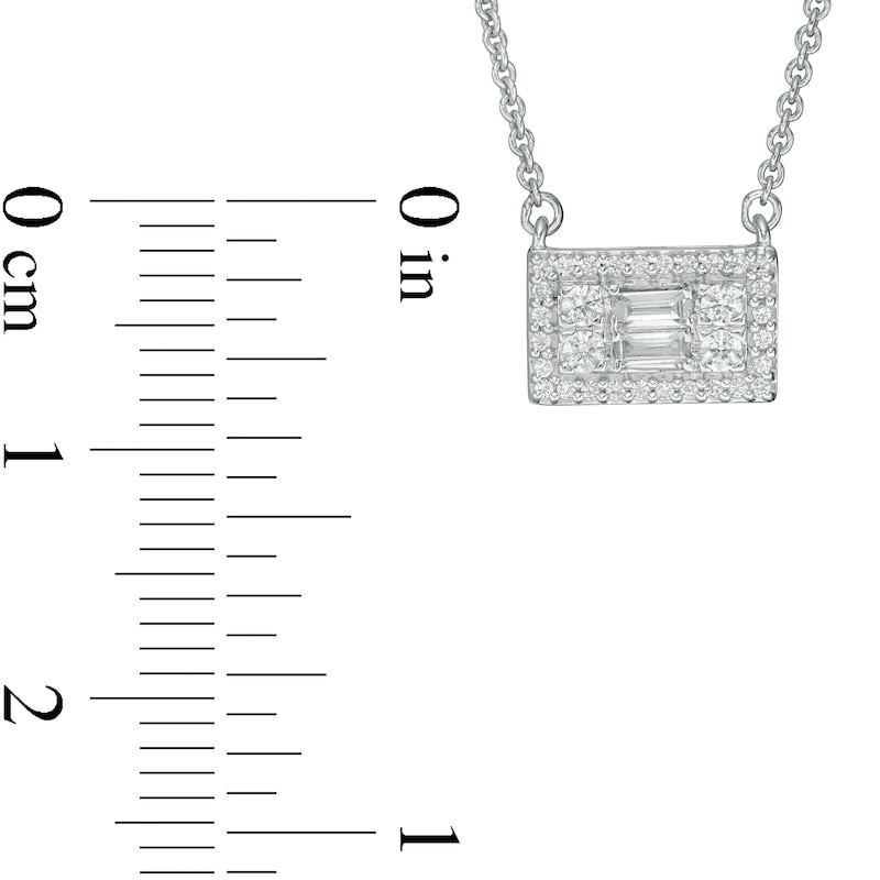 0.25 CT. T.W. Baguette and Round Natural Diamond Sideways Rectangle Necklace in 10K White Gold - 18.25