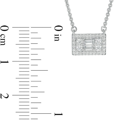 0.25 CT. T.W. Baguette and Round Natural Diamond Sideways Rectangle Necklace in 10K White Gold - 18.25