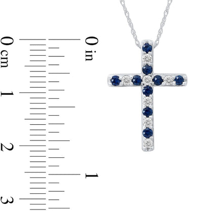 Blue Sapphire and 0.2 CT. T.W. Natural Diamond Alternating Cross Pendant in 10K White Gold