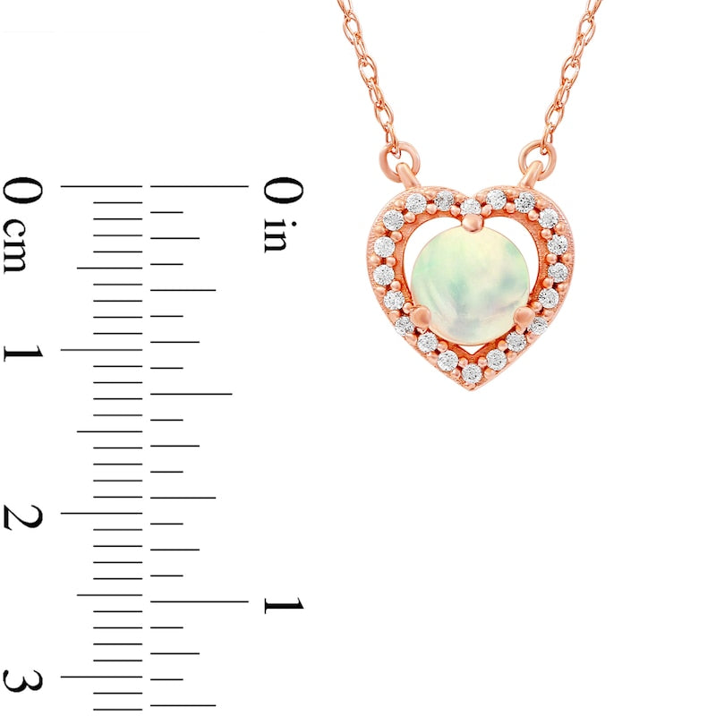 5.0mm Opal and 0.07 CT. T.W. Natural Diamond Open Frame Antique Vintage-Style Heart Necklace in 10K Rose Gold