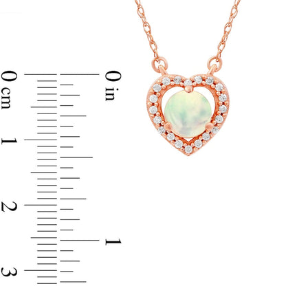 5.0mm Opal and 0.07 CT. T.W. Natural Diamond Open Frame Antique Vintage-Style Heart Necklace in 10K Rose Gold