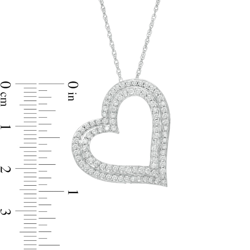 1 CT. T.W. Natural Diamond Double Row Tilted Heart Pendant in 10K White Gold