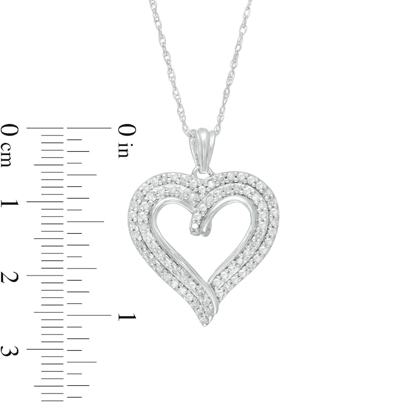 0.5 CT. T.W. Natural Diamond Double Row Curly Heart Pendant in 10K White Gold
