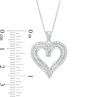 0.5 CT. T.W. Natural Diamond Double Row Curly Heart Pendant in 10K White Gold
