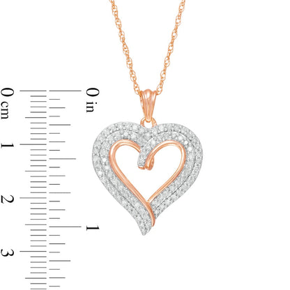 0.5 CT. T.W. Natural Diamond Double Row Curly Heart Pendant in 10K Rose Gold