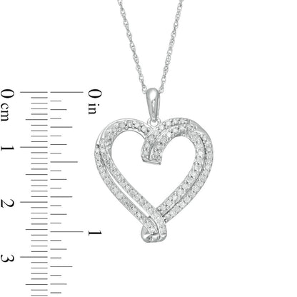 0.5 CT. T.W. Natural Diamond Double Row Ribbon Heart Pendant in 10K White Gold