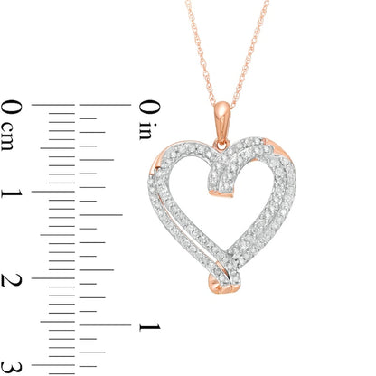 0.5 CT. T.W. Natural Diamond Double Row Ribbon Heart Pendant in 10K Rose Gold