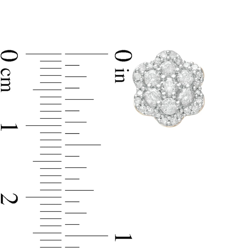 1 CT. T.W. Composite Diamond Flower Frame Stud Earrings in 10K Gold